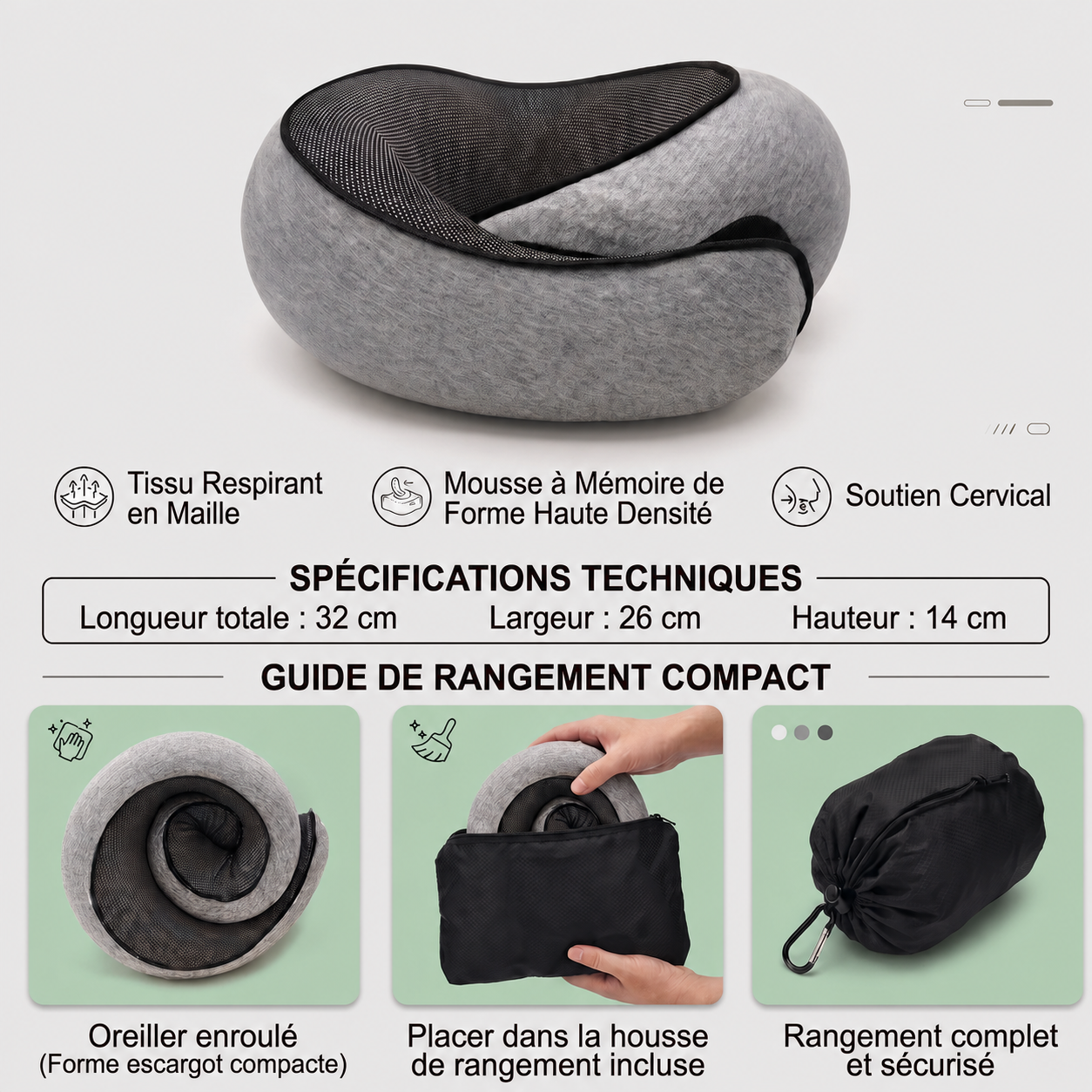 Oreiller de Voyage PhysioRest – Confort & Soutien Cervical