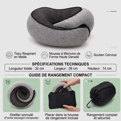 Oreiller de Voyage PhysioRest – Confort & Soutien Cervical